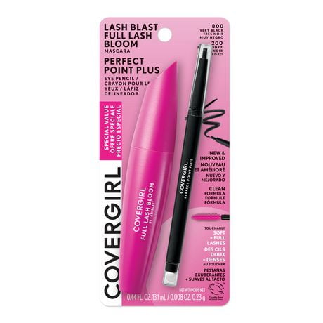 COVERGIRL - Full Lash Bloom by Lash Blast Mascara, Petal shaped brush & soft, mousse formula, with natural beeswax & Perfect Point Plus Eyeliner, micro-fine point, precise line, built-in smudger, 100% Cruelty Free,  Value Pack