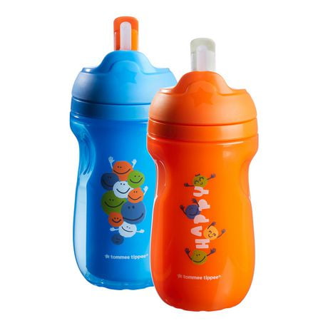 Tommee Tippee Insulated Non-Spill Straw Cup, 12m+ Toddler Training Drinking Bottle, 100% Leak Proof - 9oz. Pack of 2 (Designs will Vary), 12m+