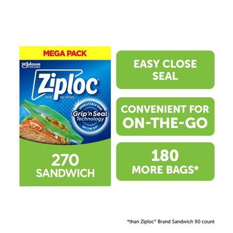 Ziploc® Sandwich Bags with Grip 'n Seal Technology, 270 Bags