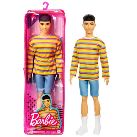 Barbie Ken Fashionistas Doll with Sculpted Brunette Hair Wearing a  Long-sleeve Colorful Striped Shirt, Denim Shorts, White Boots, Toy for Kids  3 to 8 Years Old | Walmart Canada