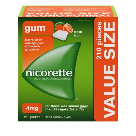 Nicorette Nicotine Gum, Quit Smoking Aid, Fresh Fruit, 4mg, 210 pieces