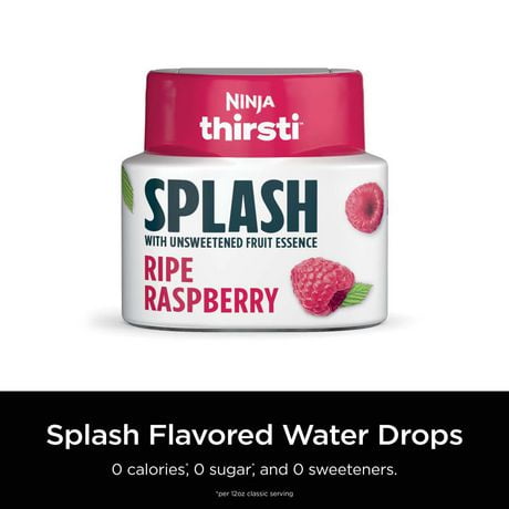 Ninja Thirsti SPLASH Ripe Raspberry Flavoured Water Drops, WCFRSP6C, Flavoured Water Drops
