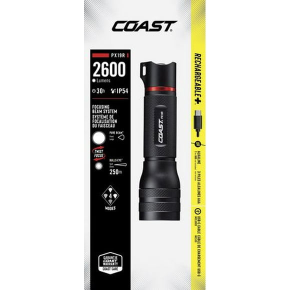 COAST PX19R Lampe de poche LED portative rechargeable Plus 2600 lumens 2600 lumens de crête ; 30 heures d’autonomie