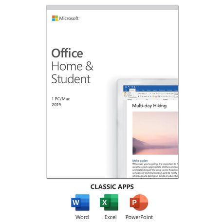 Microsoft Office Famille et Étudiant 2019 English | Achat unique, 1 utilisateur | Carte PC/Mac