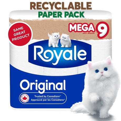 Royale Original Recyclable Paper Pack, 9 Mega Toilet Paper Rolls