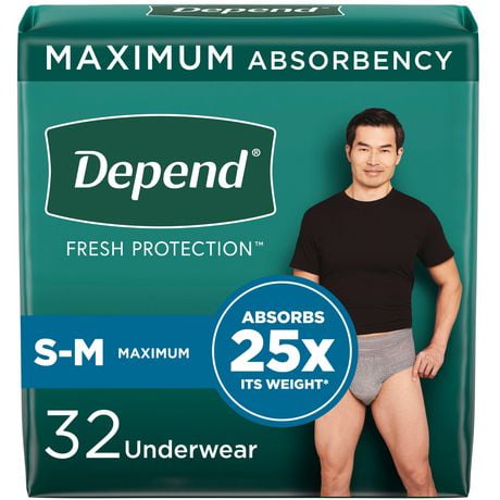 Sous-vêtement d’incontinence Depend Fresh Protection pour hommes, degré d’absorption maximal, gris, 28 - 32 Unités