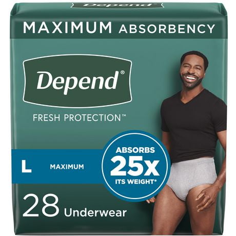 Sous-vêtement d’incontinence Depend Fresh Protection pour hommes, degré d’absorption maximal, gris, 28 - 32 Unités