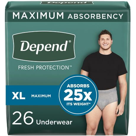 Depend Fresh Protection Adult Incontinence Underwear for Men (Formerly Depend Fit-Flex), Disposable, Maximum, Grey, 28 - 32 Count