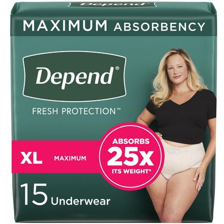Depend Fresh Protection Adult Incontinence Underwear for Women (Formerly Depend Fit-Flex), Disposable, Maximum, Extra-Large, Blush, 15 Count, 15 Count