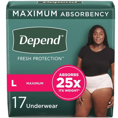 Depend Fresh Protection Adult Incontinence Underwear for Women (Formerly Depend Fit-Flex), Disposable, Maximum, Large, Blush, 17 Count, 17 Count
