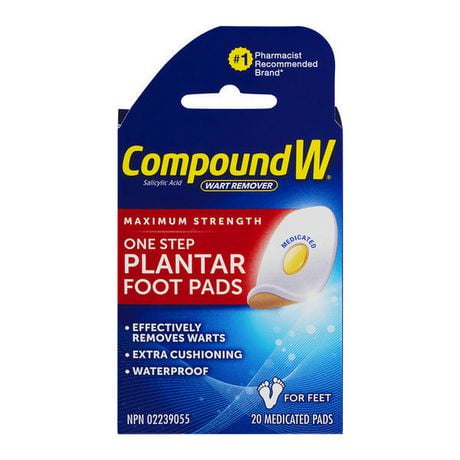 Compound W Maximum Strength One Step Plantar Foot Pads, 20 Medicated Pads for Feet