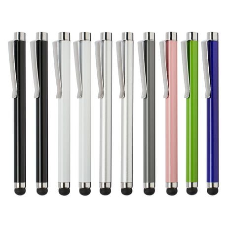 onn. 10 Pack Anti-Scratch Rubber Tipped Stylus Pen Set, Ergonomic Design