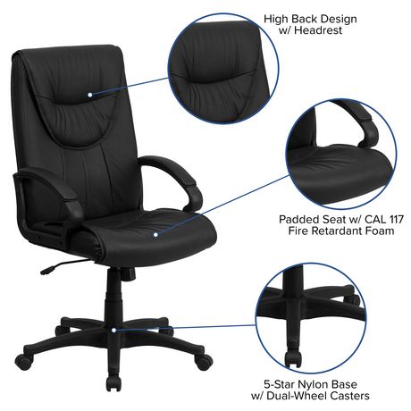 Leather Executive Office Chair Computer Desk Padded Arms Armchair Swivel Seat 
