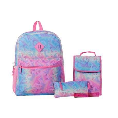 Jetstream 4pcs Full School Day Backpack set, Pink Blue & Stars