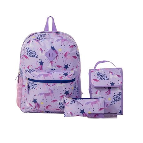 Jetstream 4pcs Full School Day Backpack set, Purple Unicorns