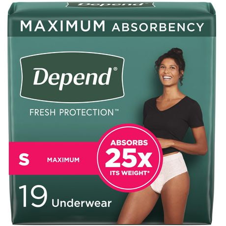 Depend FIT-FLEX Adult Incontinence Underwear for Women, Maximum Absorbency, S, Blush, 19 Count, DPD MAX F 19C