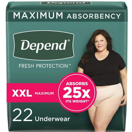 Sous-vêtement d’incontinence Depend Fresh Protection pour femmes, degré d’absorption maximal, TTG, couleur rosée, 22 unités emballage de 22