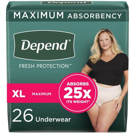 Sous-vêtement d’incontinence Depend Fresh Protection pour femmes, degré d’absorption maximal, couleur rosée 26 - 32 Unités