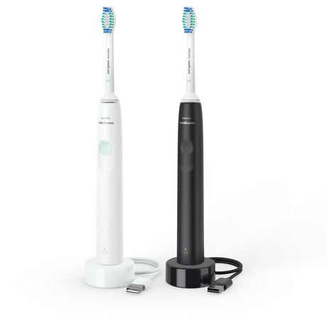 Brosse à dents électrique Philips Sonicare 2300, brosse à dents électrique rechargeable, blanche et noire Sonicare 2 pk