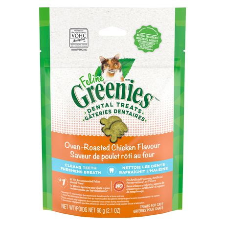 Gâteries dentaires pour chats adultes Greenies, saveur de poulet rôti au four 60g