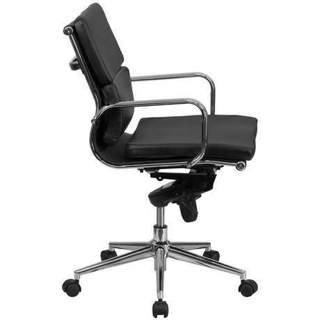 Mid Back Black Leather Executive Swivel Office Chair with Synchro-Tilt Mechanism 