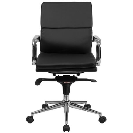 Mid Back Black Leather Executive Swivel Office Chair with Synchro-Tilt Mechanism 