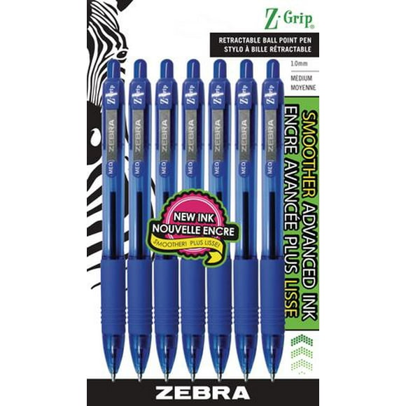 Zebra Z-Grip Retractable Ballpoint Pens, Med. Point, 7 pk, Blue