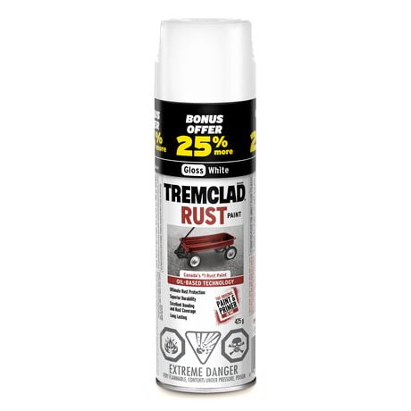 Tremclad Oil Based Rust Spray Paint Gloss White 25% Bonus, 425 g