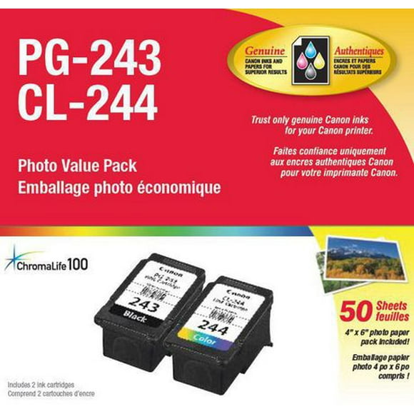 Canon Paquet de papier photo PG-243XL et CL-244 de 50 feuilles 1287C007