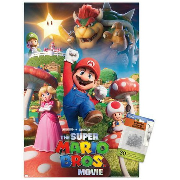 The Super Mario Bros. Movie - Mushroom Kingdom Key Art Wall Poster, 22.375" x 34"