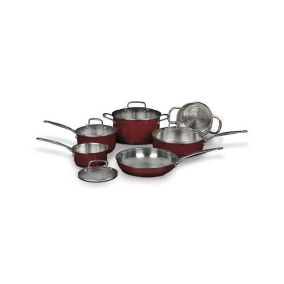 Cuisinart 10 Pc Stainless Steel Metallic Red Cookware Set
