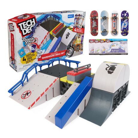 Tech Deck, Warehouse Mega Set with 4 Exclusive Fingerboards and Cards, X-Connect Park Creator, Customizable and Buildable Ramp, Kids Toy for Ages 6 and up, Exclusive Fingerboards