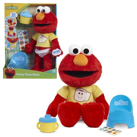 Sesame Street Potty Time Elmo 12-Inch Sustainable Plush Stuffed Animal, Sounds and Phrases, Potty Training Tool, Sesame Street Potty Time Elmo
