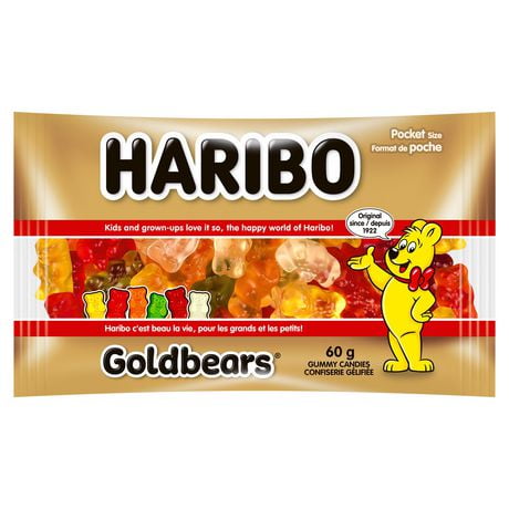 Haribo Goldbears Gummy Candy, Pocket Size Bag, No Artificial Colours, 60g