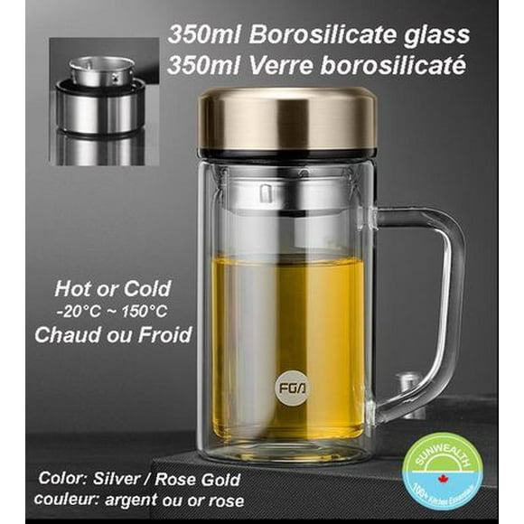 Sunwealth Double-wall Borosilicate Glass Tea Cup 350ml, Tea Infuser included
