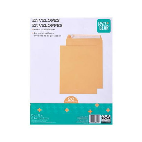 Pen + Gear 10"x13" Brown Envelopes 20 Count Per Pack, Pen + Gear 10"x13" Brown Envelopes