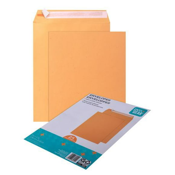 Pen + Gear 9"x12" Brown Peel and Stick Envelope , 25 Pack, Pen + Gear 9x12 Brown Peel and Stick Envelope