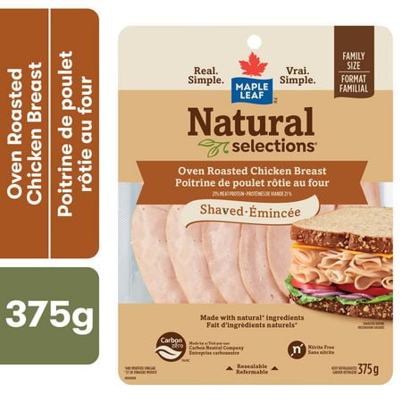 Maple Leaf Natural Selections Shaved Deli Chicken Breast Oven Roasted Family Size, 375 g