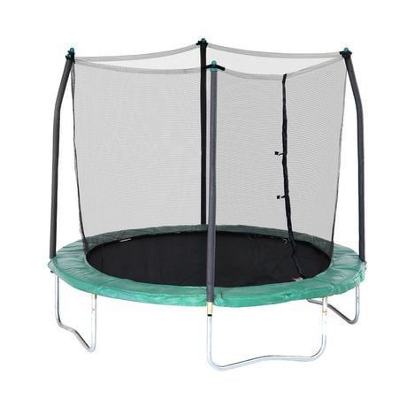 SKYWALKER TRAMPOLINES 8 FT, Round, Green Outdoor Trampoline for Kids with Safety Enclosure Net and Spring Pad, ASTM Approval, Rust Resistant