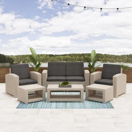 CorLiving Adelaide 6pc Rust Proof Resin Wicker Conversation Set