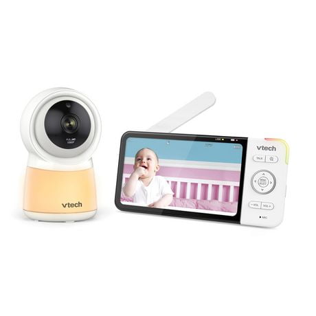 VTech RM5754HD Moniteur vidéo de bébé 1080p intelligent Wi-Fi de 5 po doté d'une caméra HD, d'une veilleuse intégrée et d'une caméra, blanc RM5754HD de VTech RM5754HD