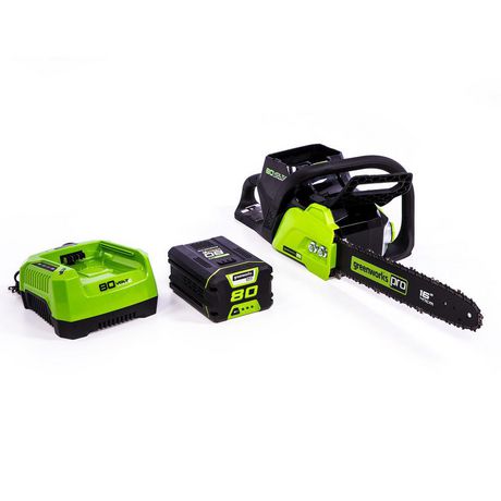 greenworks chainsaw cordless 80v charger included battery inch pro