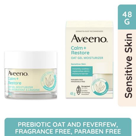 Aveeno Calm+Restore Oat Gel Moisturizer - Dry Skin Face Care, Sensitive Skin - Oat, Feverfew - Fragrance Free, 48 g
