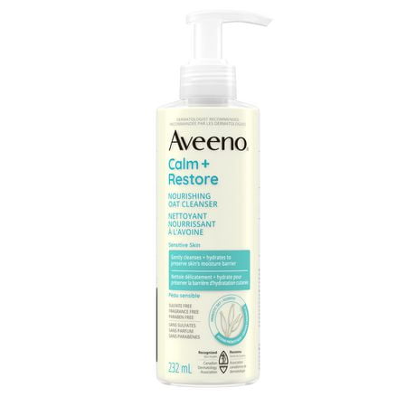Aveeno Calm + Restore Nourishing Oat Cleanser, Face Wash, Oat Formula, Feverfew, Paraben Free, Fragrance Free, 232 mL