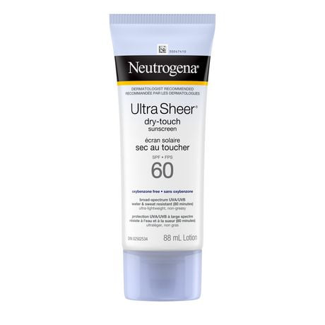 Neutrogena Ultra Sheer Écran solaire Sec au toucher FPS 60, résiste à l'eau et à la sueur, non comédogène, n'obstrue pas les pores, 88 ml 88 ml
