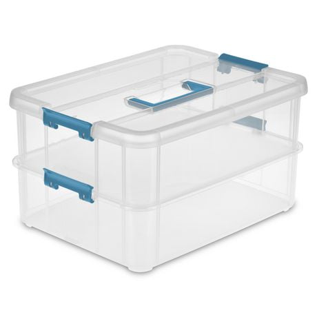 Sterilite Stack And Carry 2-Layer Clear Handle Box And Tray, 1 each