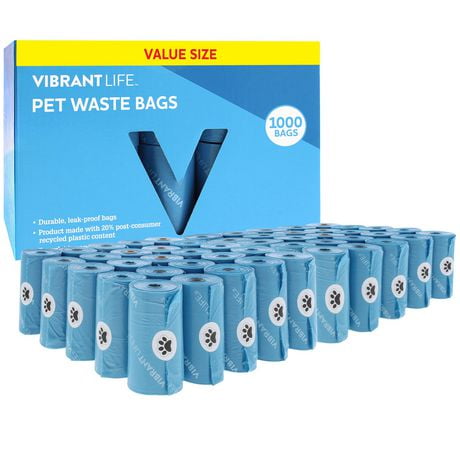 Vibrant Life Dog Poop Bags, 23 cm x 35.5 cm, 20 bags per roll X 50 rolls, 1000 count