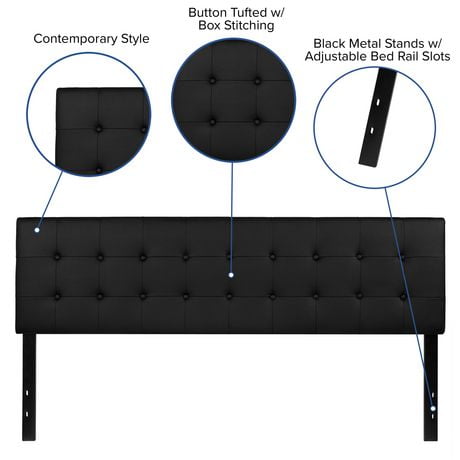 Lennox Tufted Upholstered King Size Headboard in Black Vinyl 
