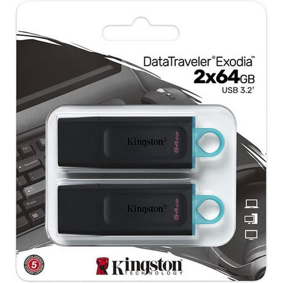 Kingston DataTraveler Exodia 64GB USB 3.2 Flash Drive - 2 Pack (DTX/64GB-2PCR)