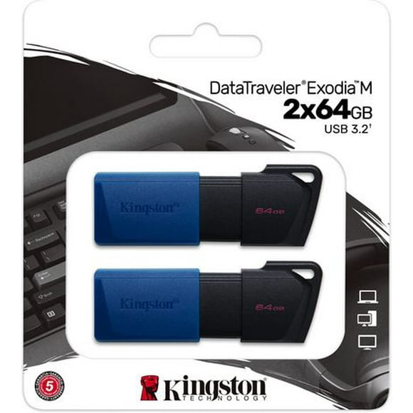 Kingston DataTraveler Exodia M DTXM/128GB USB 3.2 Gen 1 avec capuchon mobile (Noir + Bleu) 2 Pieces (DTXM/64GB-2PCR)